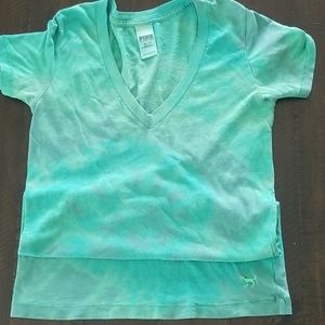 VS PINK green tie dye V-neck t-shirt size small